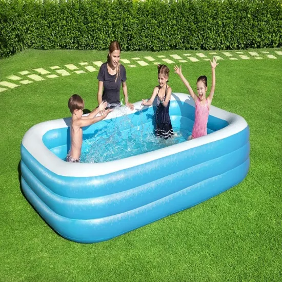 Piscine gonflable rectangulaire bleue et blanche en PVC Piscine de baignade pour enfants Grande piscine familiale extérieure Agent d'achat