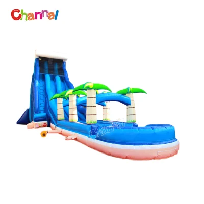 Glissière d'eau commerciale extérieure pour enfants/adultes N Slip Bounce Slides Pool Piscine tropicale à double toboggan gonflable